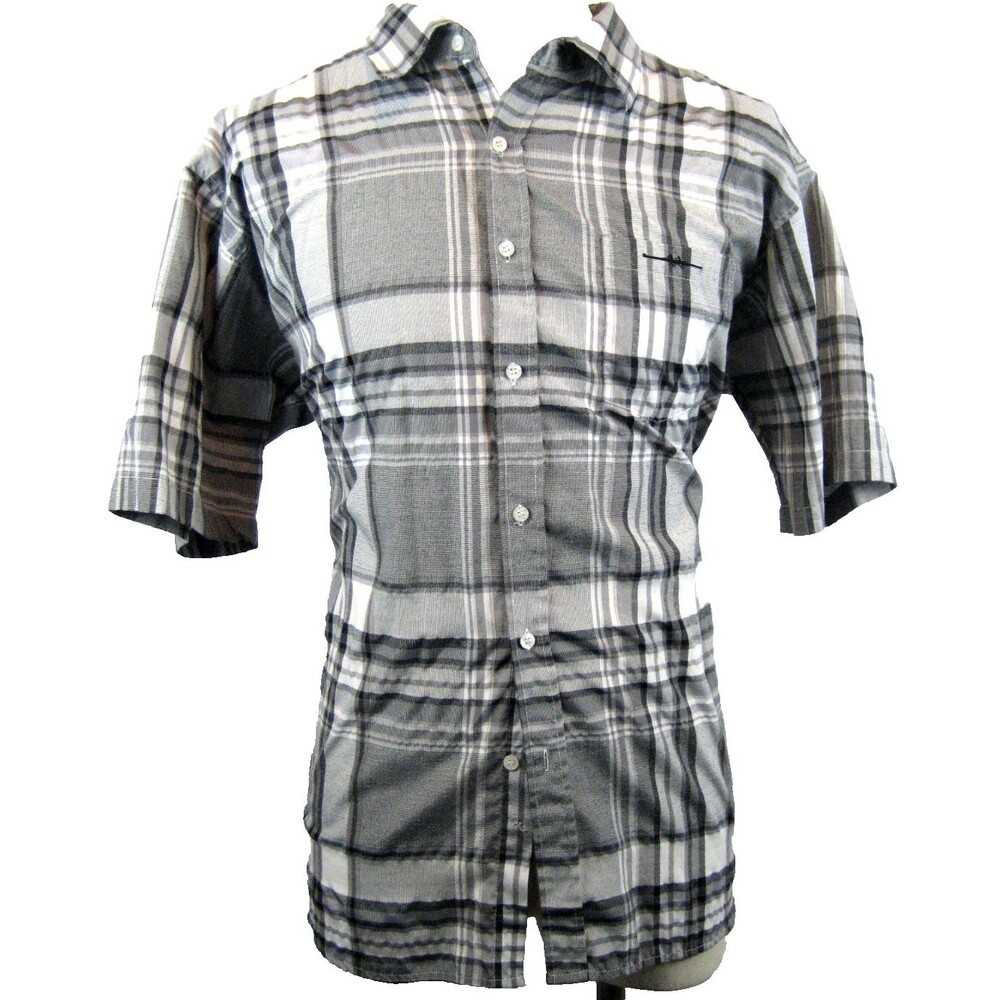 Mens Sahara Club Cotton Gray White Plaid SS Casual Shirt sz XXL